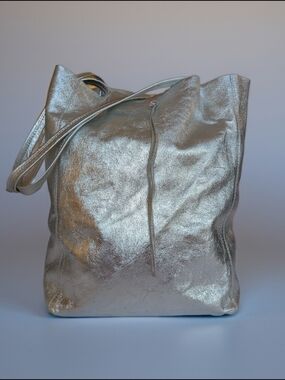 Borse in Pelle Metallic Silver Leather Tote Bag Purse Handmade In Italy GUC